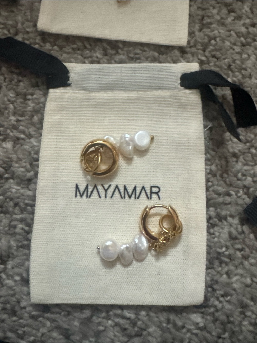 MAYAMAR Gold & White Pearl Hoop Drop Earrings and gold evil eye Earring